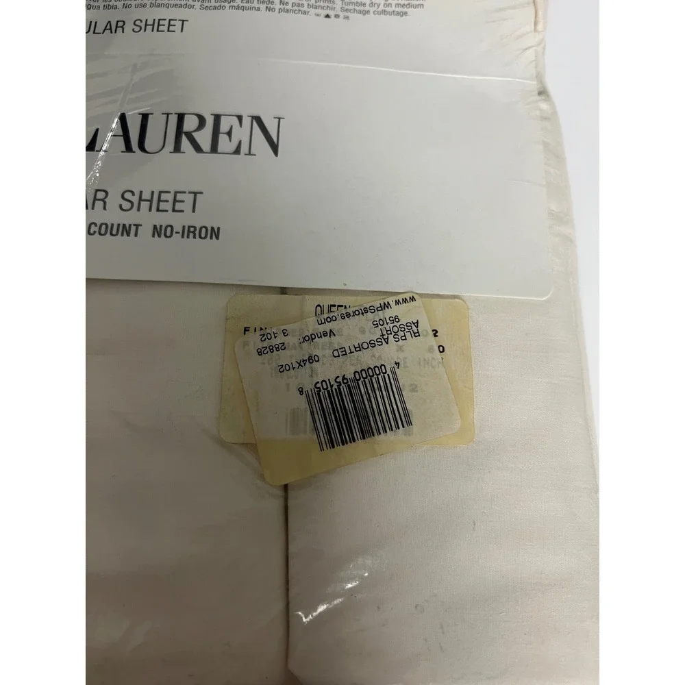 Ralph Lauren Flat Sheet Queen Cream 100% Cotton No-Iron Irregular Vintage G11